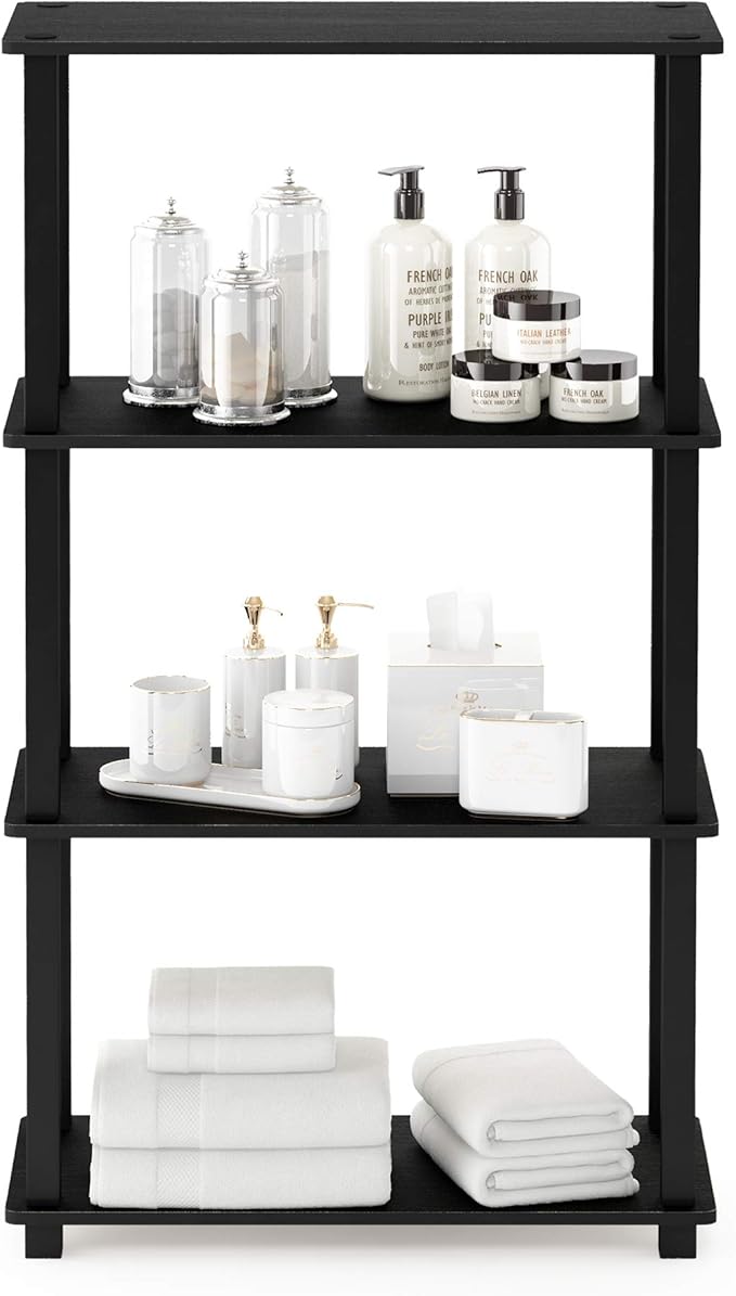Furinno Turn-N-Tube 4-Tier Multipurpose Shelf Display Rack, Square Tube, Americano/Black-NeatNest