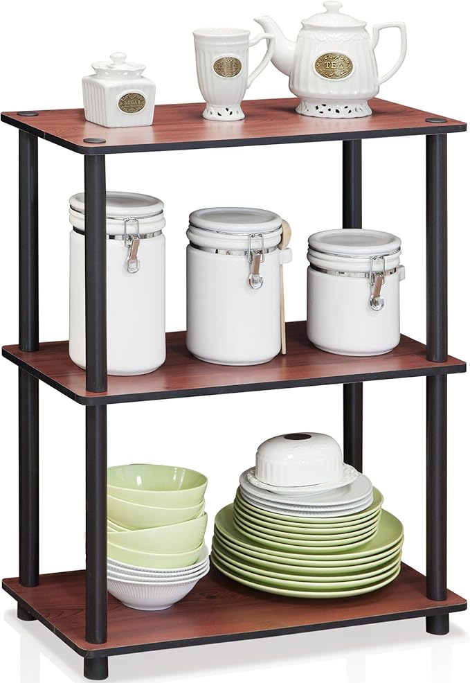 Furinno Turn-N-Tube 3-Tier Compact Multipurpose Shelf Display Rack, Dark Cherry-NeatNest
