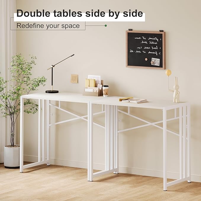 35 inch Small Folding Desk, Writing Gaming Computer Camping Desk for Small Spaces, No Assembly Required Home Office Table, Natural and White-NeatNest