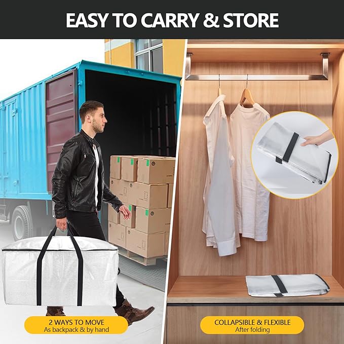 Extra Large Moving Bags with Vacuum Storage Bags Combo – Heavy Duty Totes with Handles & Zippers for Effortless Moving, (Transparent, 12 Park-2 Move bag & 10 Vacuum Seal Bag)