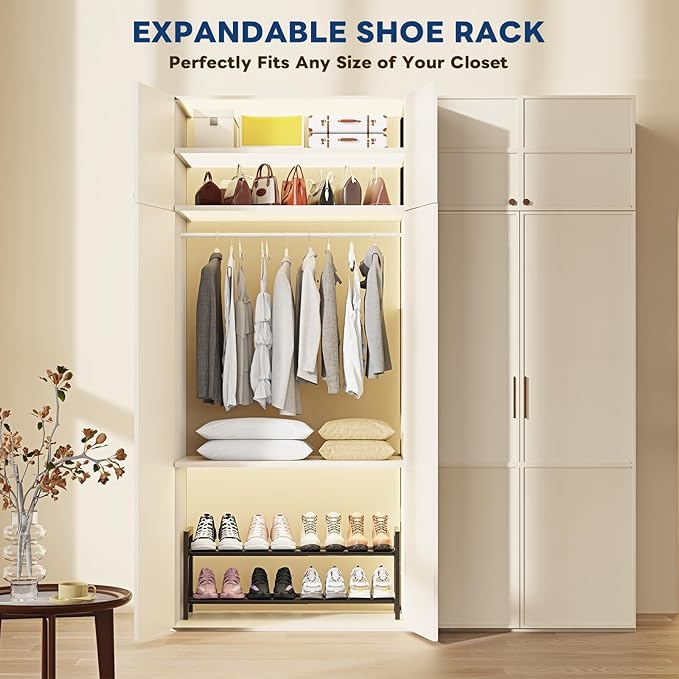 Mavivegue Expandable Shoe Rack, 2-Tier Adjustable Shoe Organizer, Shoe Shelf for Closet, Entryway, Front Door-NeatNest