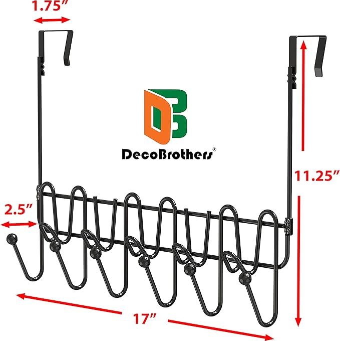 Deco Brothers Over The Door Hook Organizer with 11 Hooks, Black-NeatNest