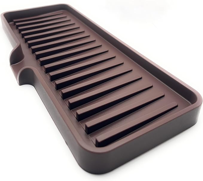 Happitasa Silicone Soap Dish Tray and Sponge Holder with Drain Chute | Bathroom and Kitchen Sink Organizer Caddy (Dark Chocolate, 9"x3.5", 5.6 Ounces)-NeatNest