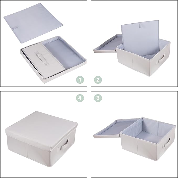 2 Pack Collapsible Storage Bins - Fabric Storage Bins with Lid for DVD Storage, Memory Box, Versatile Closet Storage Bins (Light Grey, 14.2" L x 12.6" W x 6.3" H)-NeatNest