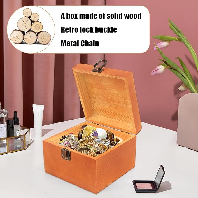 Keepsake Box, Wooden Box Decorative Box Decorative Storage Box, Wooden Keepsake Box For Crafts Art Hobbies And Home Decoration (9 x 9 x 3.9 inches)-NeatNest
