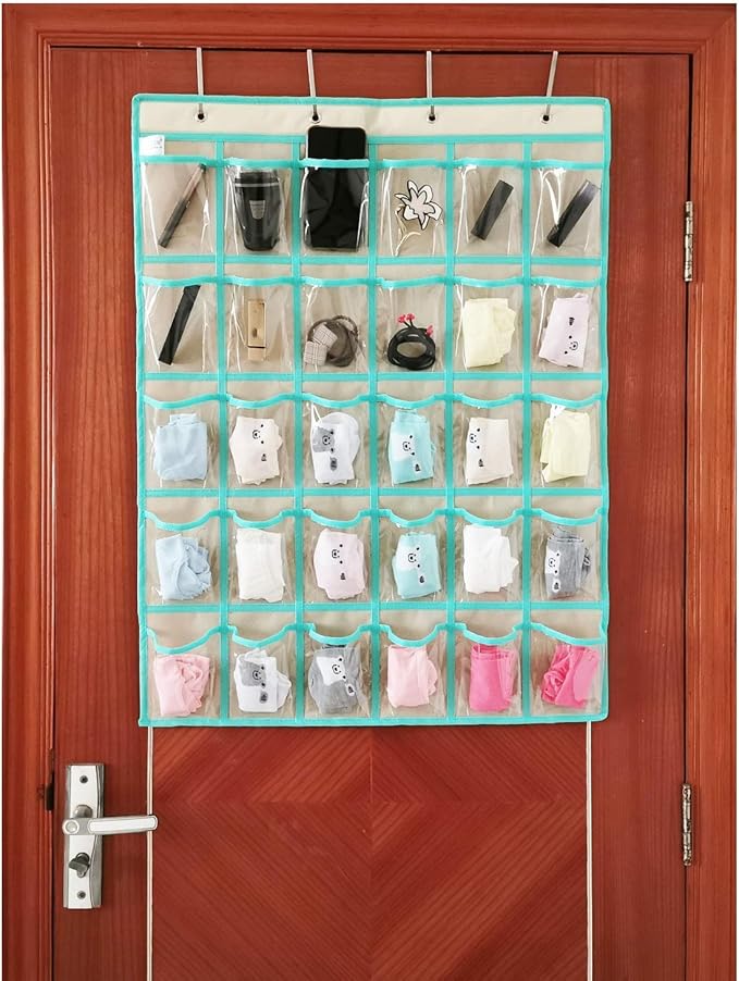 Classroom Pocket Chart for Phone Calculator Holder Over The Door Hanging Closet Jewelry Organizer with 30 Clear Pockets (BEIGE)-NeatNest