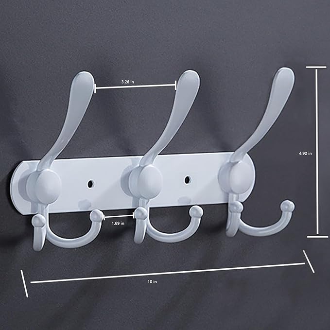 Coat Rack Wall Mounted,3 Tri Stainless Steel Coat Hook for Coat Hat Robes Towel in Mudroom Entryway (White, 2 Pack 3 Hook)-NeatNest