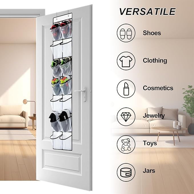 Over The Door Shoe Organizer, 14 Large Mesh Pockets Hanging Shoe Rack for Closet Organizers and Storage, White, 2-pack (white)-NeatNest