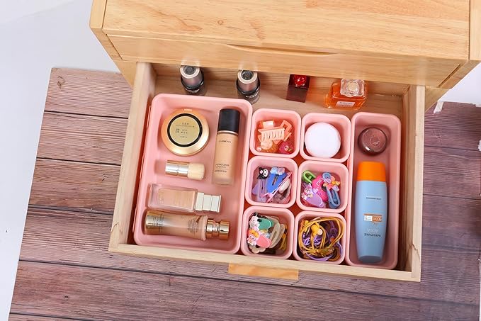15 PCS Interlocking Desk Drawer Organizer Separator for Office,Bathroom,Kitchen,Makeup（Pink）-NeatNest