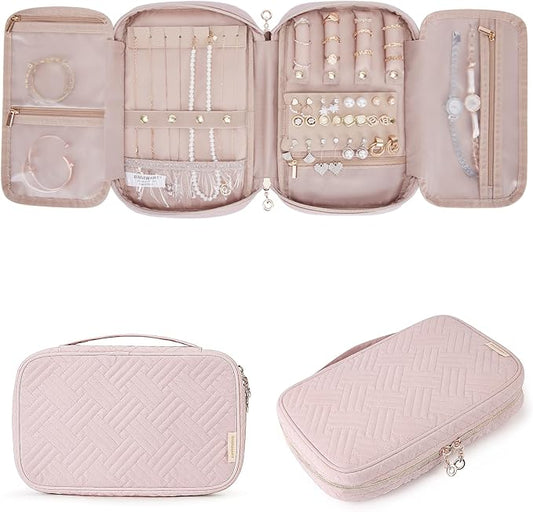 BAGSMART Jewelry Organizer Case Travel Jewelry Storage Bag for Necklace, Earrings, Rings, Bracelet, Soft Pink-NeatNest
