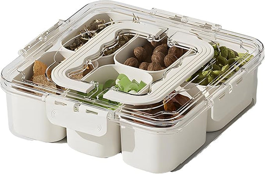 Divided Veggie Tray with Lid and Handle 6 Compartment Serving Tray with Dividers Portable Travel Snack Containers Stackable Snackle Box Charcuterie Container for Fruit,Vegetable,Salad (6 Containers)-NeatNest