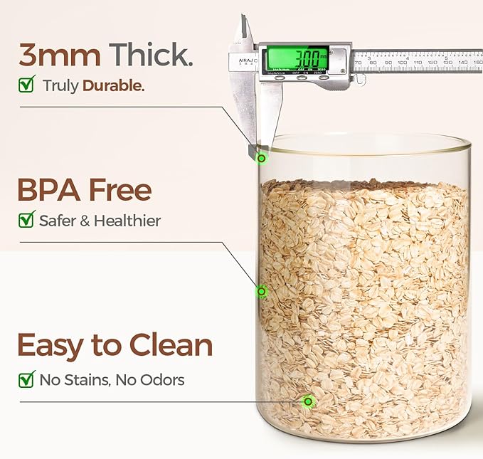 ComSaf 1 Gallon Glass Jar, 3.9 Qt Flour Container, Large Glass Canister with Lid, Food Storage Pantry with Spoon and Clip for Sugar, Oat, Rice, Beans, Pasta, Coffee, Grain-NeatNest