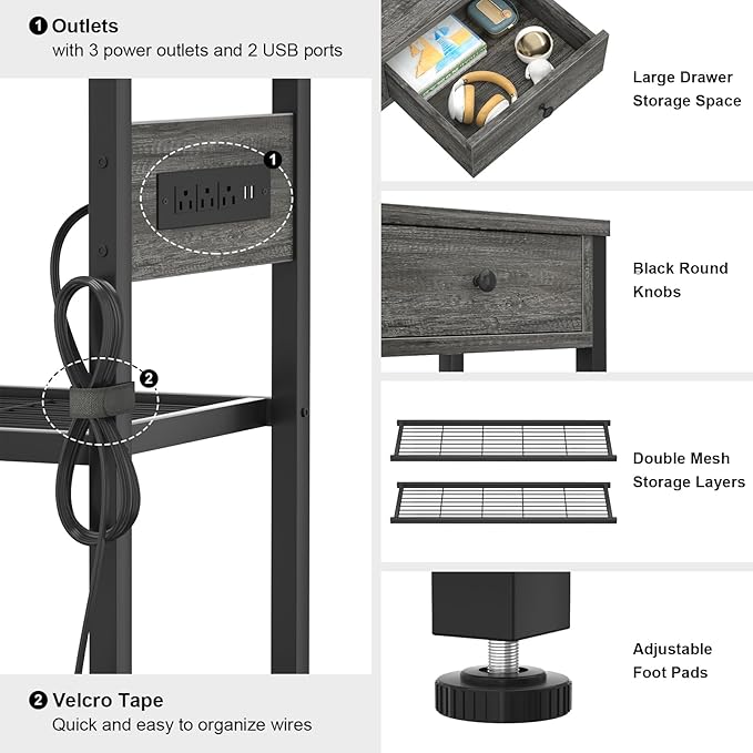 Ecopriso 47'' Entryway Table with Outlets and USB Ports, Console Table with 3 Drawers, Sofa Table Narrow Long with Storage Shelves for Living Room, Couch, Hallway, Foyer, Kitchen Counter, Black-NeatNest