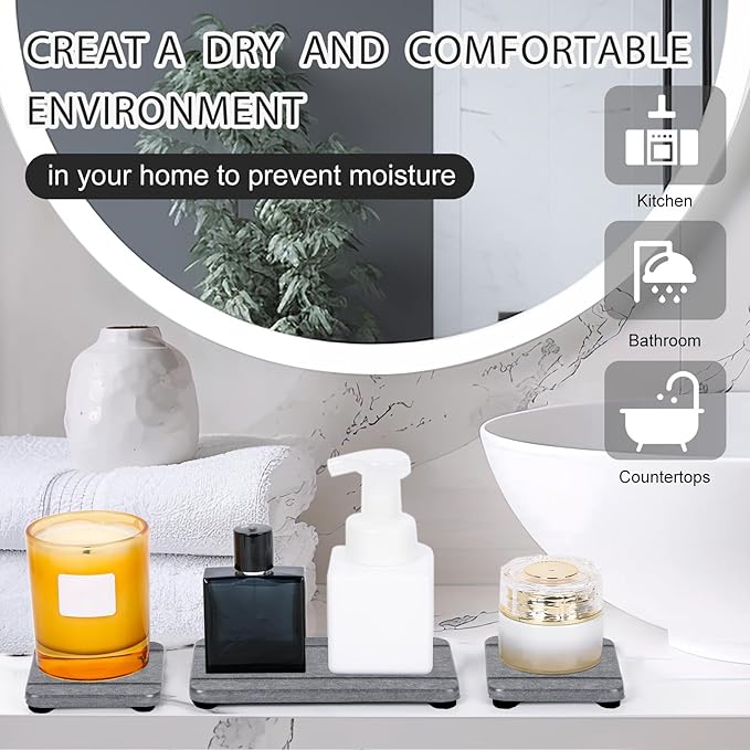 4PCS Stone Drying Tray for Bathroom Sink and Kitchen Counter, Fast Drying Diatomite Stone Sink Tray Soap Trays, Diatomaceous Coaster, Water Absorbing Stones Trays for Sinks-NeatNest