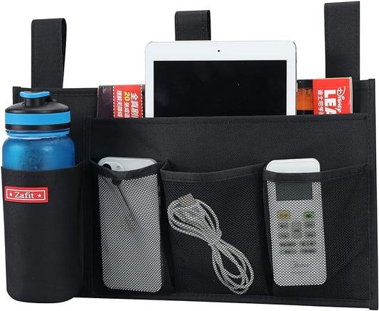 Hanging Bedside Caddy, Bedside Storage Organizer for Magazine, Phone, Remote control (5 Pockets-Black)-NeatNest