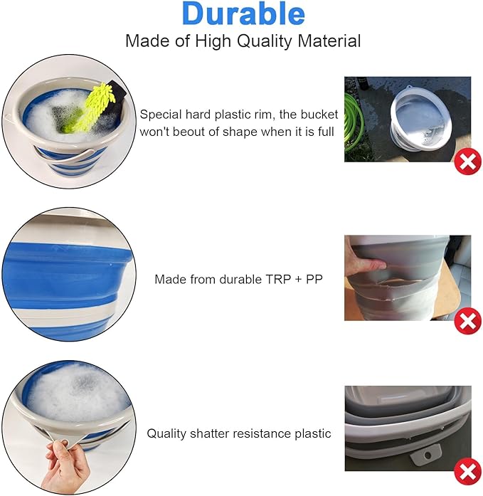 GOLDFOX Collapsible Bucket-10L (2.6 Gallon) Bucket for Cleaning with Handle-Folding Foldable Portable Plastic Water Supplies,Collapsible Bucket for Car Wash Camping Garden - Blue-NeatNest
