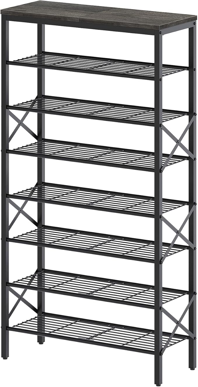 8 Tier Shoe Rack, Large Capacity Shoe Storage Organizer Holds 32 Pairs, Durable and Stable, for Entryway, Hallway, Closet, Dorm Room, Charcoal and Black SS08BC-NeatNest