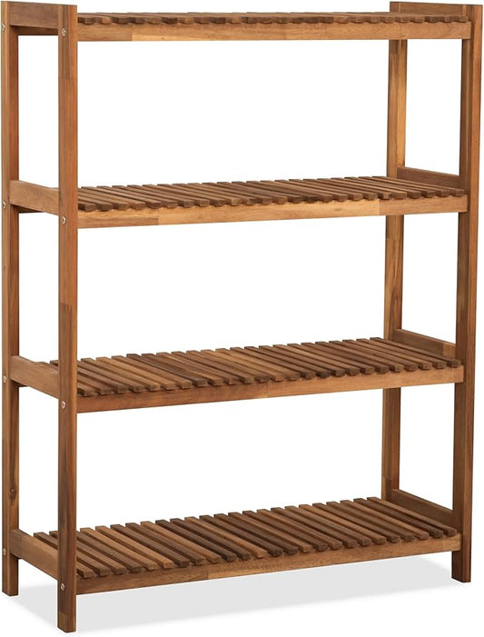 4-Tier Long Acacia Wood Shoe Rack, Wide Natural Shoe Storage Shelf for Entryway, Stackable Wooden Plant Stand Organizer for Closet, Bedroom, Kitchen, Indoor and Outdoor-NeatNest