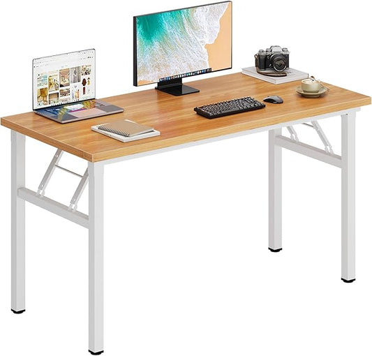 DlandHome 47 inches Folding Table Computer Desk Portable ActivityTable Conference Table Home Office Desk, Fully Assembled Teak and White DND-ND5-120TW-NeatNest