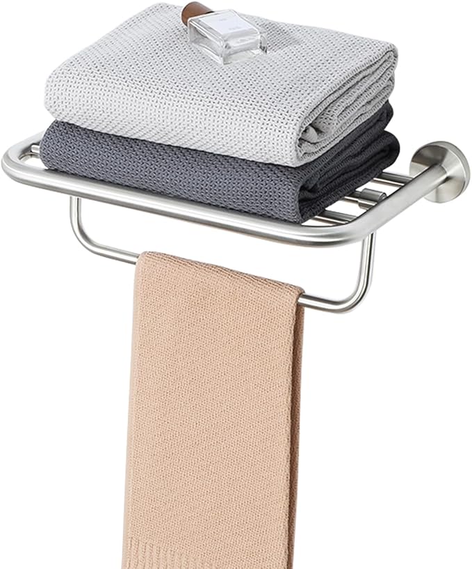 Alise 16 Inch Towel Racks for Bathroom, Foldable Towel Hanger Towel Shelf with Tower Bar, Heavy Duty Towel Holder, SUS 304 Stainless Steel Wall Mount Towel Rail, Brushed Nickel