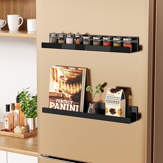 Carmanon Magnetic Book Shelf for Whiteboard, Reusable Acrylic Book Display Shelf with Strong Adsorption Capacity, Magnetic Book Holder for Classroom Refrigerator Office Teacher Kids, Black-NeatNest