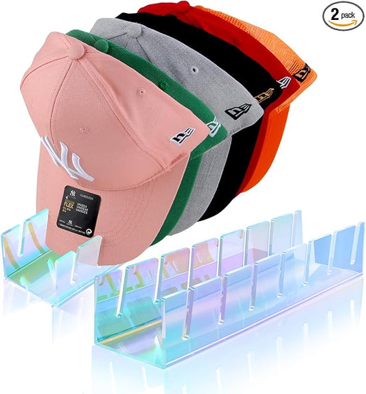 Hat Stand for Baseball Caps, 2 Pack No Install Acrylic Hat Organizer for 14 Baseball Caps Storage Organizer, Hat Racks Hat Holder Display and Organization for Closet, Bedroom, Dresser (Colorful-2Pack)-NeatNest