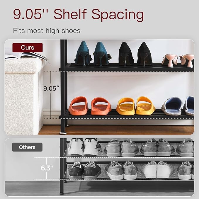 Heavy Duty 4-Tier Shoe Rack Metal Shoe Storage Shelf for 12 Pairs of Shoes Entryway Durable Shelf Easy to Assemble-NeatNest