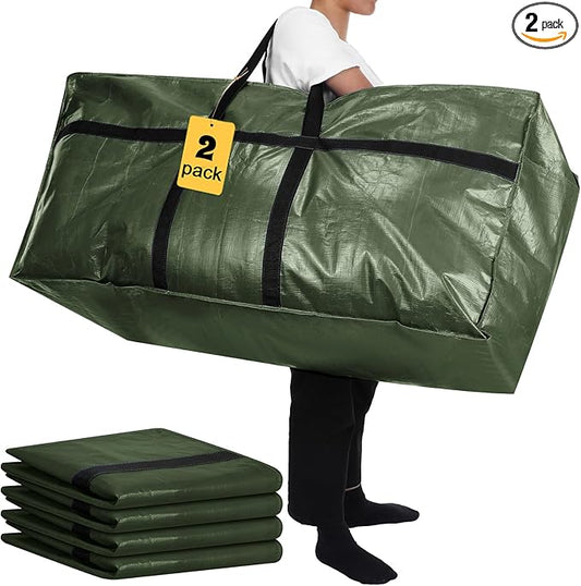 2 Pcs 66 Gallon Extra Large Moving Bags Storage Bags with Zipper and Handles Heavy Duty Duffle Bag Foldable Tote Bag for College Dorm Travel Clothes Blankets Bedding Moving(Army Green)