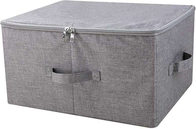 Folding Storage Box with Zip Lid and Handles, Rigid Storage Baskets With Linen Fabric& Plastic Board, Closet Shelf Drawers,Dark Gray, 2 pcs-NeatNest
