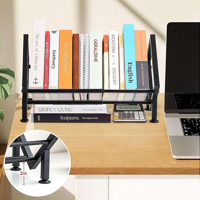 ENCIMART Adjustable Desktop Bookshelf for Desk Book Organizer, Tilting Tabletop Bookshelf in Office Home/Living Room, Vinyl Record Storage Holder Book Rack for Magazine/CDs/Books/Vinyls Display-NeatNest