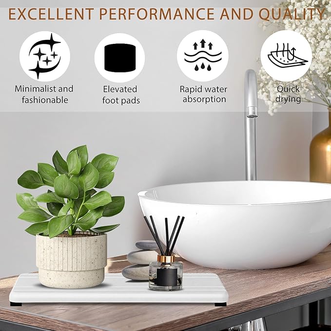 2PCS Water Absorbing Stone Tray,Quick Drying Stone Sink Tray,Water Absorbent Diatomite Coasters for Bathroom Counter and Kitchen Sink, Used for Hand Soap Dish Cosmetic Bottles Toothbrush Holders-NeatNest