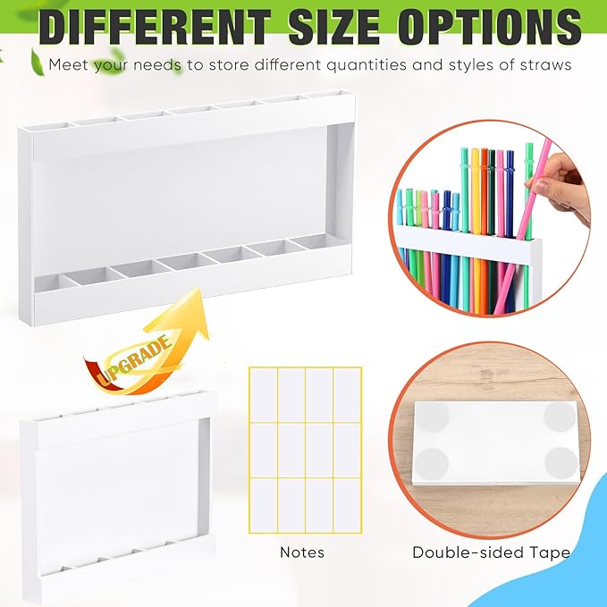 Acrylic Straw Holder for Cabinet Door with Double Sided Adhesive Tape Reusable Straw Organizer Tumbler Storage Kitchen Accessories Container for Counter Cupboard(Classic,Extra Large,White)