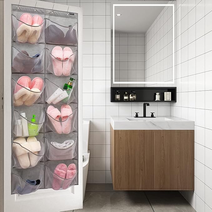 Extra Large Mesh Pockets Shoe Organizer Hanging Rack for Bedroom & Bathroom Storage (12 Large Pockets)-NeatNest