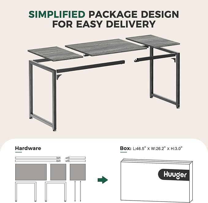Huuger Computer Desk, 80 Inch Office Desk, Gaming Desk with Storage, Writing Desk Work Desk for Home Office, Study, Long Simple Desk, Large Legroom, Metal Frame, Grey-NeatNest