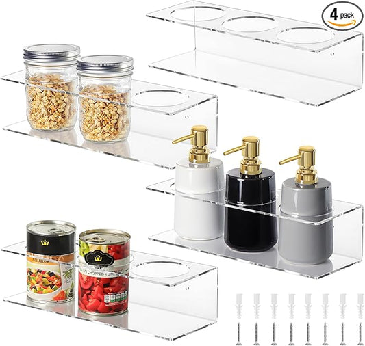 4 Pack Acrylic Water Bottle Holder, Wall Mounted Tumbler Organizer Rack, Cups/Bottles/Cans Holder Storage for Kitchen Pantry Cabinet