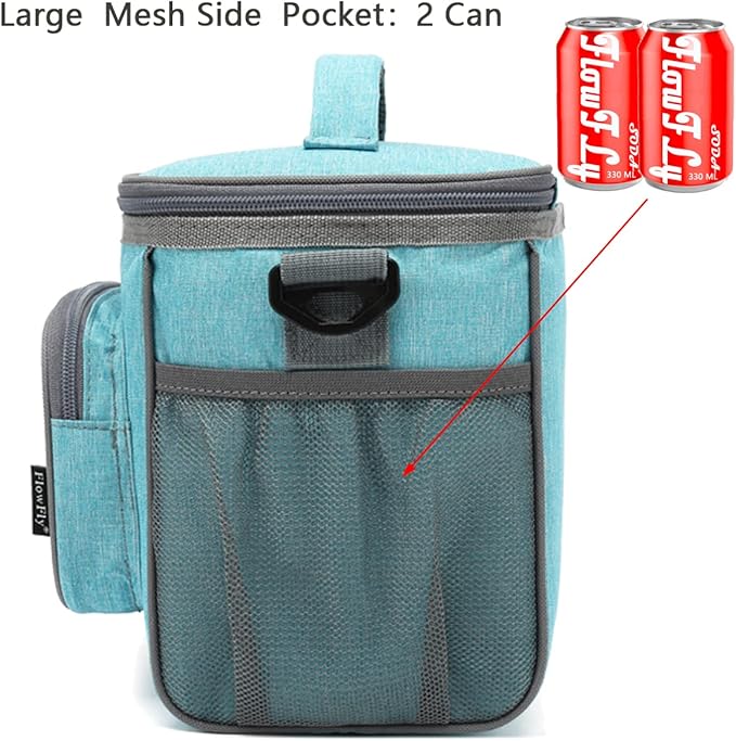 FlowFly Insulated Reusable Lunch Bag Adult Large Lunch Box for Women and Men with Adjustable Shoulder Strap,Front Zipper Pocket and Dual Large Mesh Side Pockets,SeaBlue-NeatNest