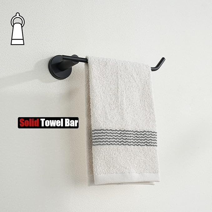 JQK Black Hand Towel Holder, Stainless Steel Towel Bar for Bathroom, 9 Inch Necklace Holder Matte Black Wall Mount, TR100-PB