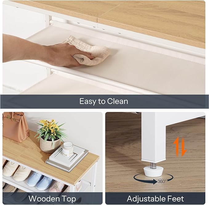 HOOBRO Shoe Rack with 3 PU Shelves, 4-Tier Shoe Storage Organizer for Closet and Entryway, Holds 9-12 Pairs of Shoes, Sturdy Metal Frame, Small Spaces, White and Natural WN94XJ01-NeatNest
