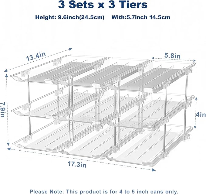 Can Organizer For Pantry,3 Sets 3 Tiers Pantry Organizers And Storage, Pantry Organizer for Fridge 36 Standard and Tall Cans Rack Automatic Rolling Stackable Canned Food Organizer, Clear-NeatNest
