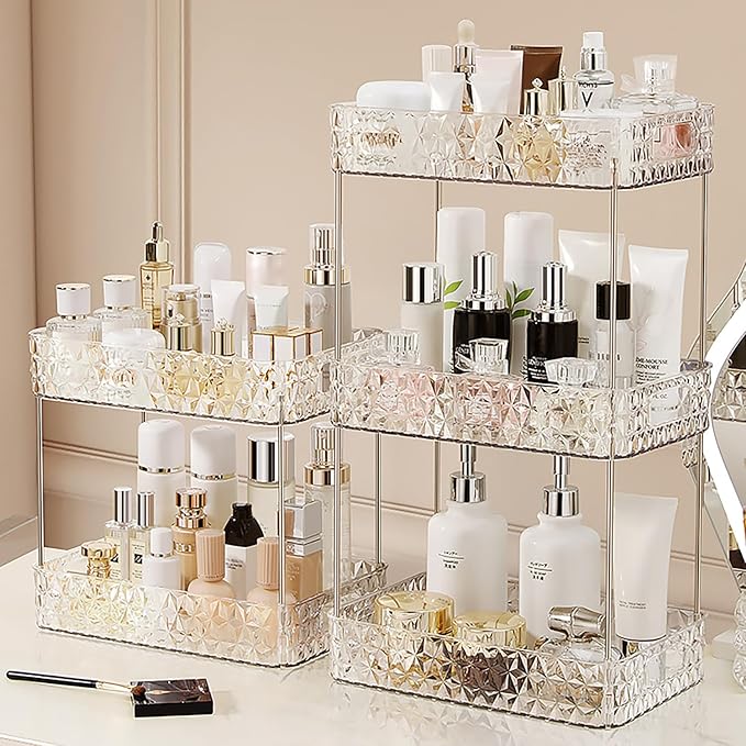 Makeup Organizer for Vanity, High-Capacity Clear Makeup Storage Perfume Organizers,Cosmetic Display Cases,Bathroom Countertop Organizer(Crystal Clear, 2Tier)-NeatNest