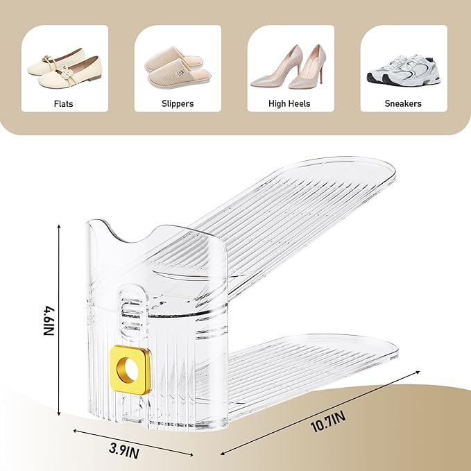 Shoe Slots Organizer for Closet, Shoe Stacker Organizer Double Layer Stack Shoe Rack, Shoe Display Shelf 50% Space Saver Storage Holder for Closet, 12PACK-NeatNest