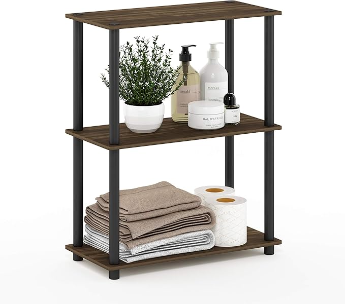 Furinno Turn-N-Tube 3-Tier Compact Multipurpose Shelf Display Rack, Columbia Walnut/Black-NeatNest
