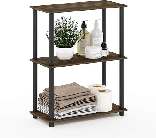 Furinno Turn-N-Tube 3-Tier Compact Multipurpose Shelf Display Rack, Columbia Walnut/Black-NeatNest