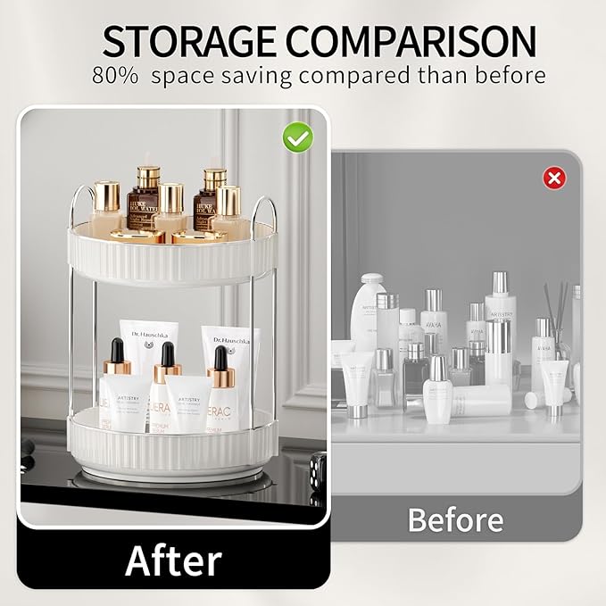 Rotating Makeup Organizer for Vanity, 2 Tier High-Capacity Skincare & Makeup Storage, Perfume Organizer, Cosmetic Dresser, Countertop 360 Spinning-NeatNest