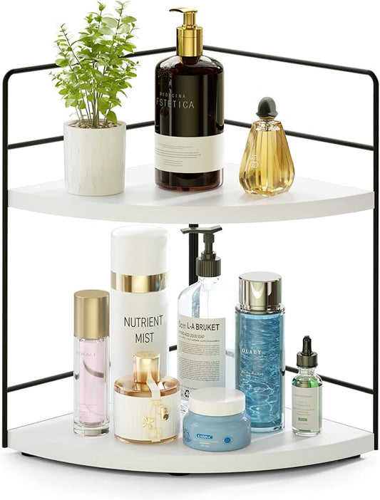 ZGO 2-Tier Bathroom Counter Organizer, Corner Skincare Organizers, Bathroom Organizer Countertop, Makeup Organizer for Vanity Storage, Bathroom Counter Storage(White)-NeatNest