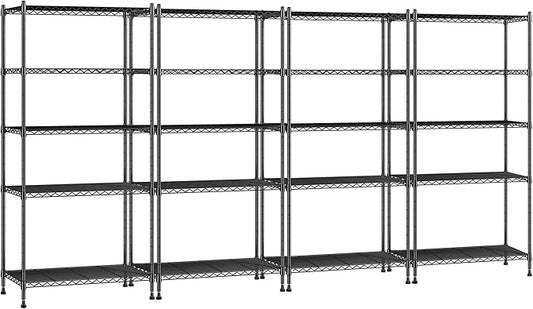 5 Tier Wire Shelving, 1010LBS Pantry Shelves Storage Shelves Adjustable Metal shelving UnitSturdy Steel Wire Shelf for Laundry Bathroom Kitchen Pantry Closet, 13.8"D x 22.4"W x 60"H, 4PCS