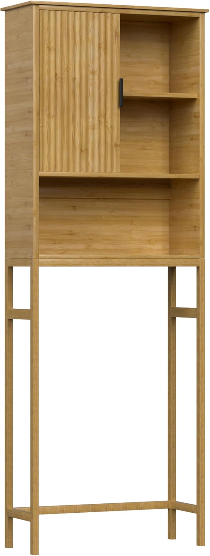 BlueWish Over The Toilet Storage Cabinet, Bamboo Over Toilet Storages with Fluted Door, Over The Toilet Cabinet Bathroom Organizer, Bathroom Shelf Over The Toilet, Storage Rack, Natural-NeatNest