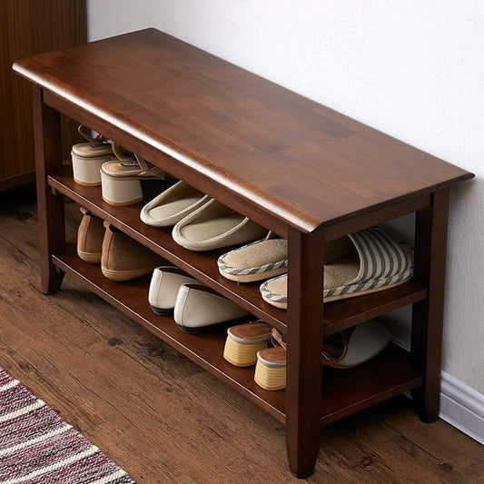 XKZG Storage Bench Wooden Shoe Rack Bench Rustic Solid Wood Entryway Bench (Brown,31.5")-NeatNest
