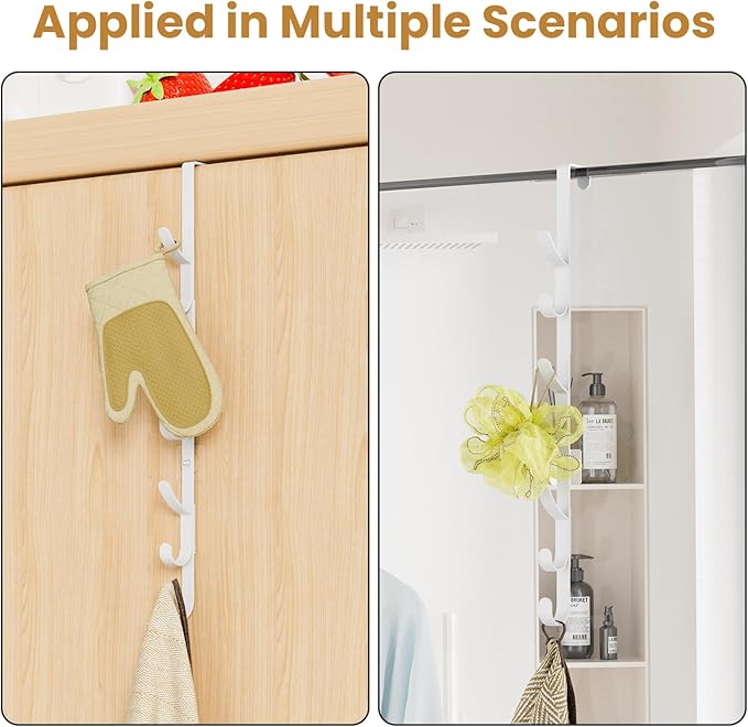 Over The Door Hooks, Metal Door Hooks for Hanging,Door Purse Organizer for Door Coat Hanger, Back of Shower for Hanging Towel Rack Clothes, Hat, Bathroom Bathroom Dorm Bedroom Closet (White-4Packs)