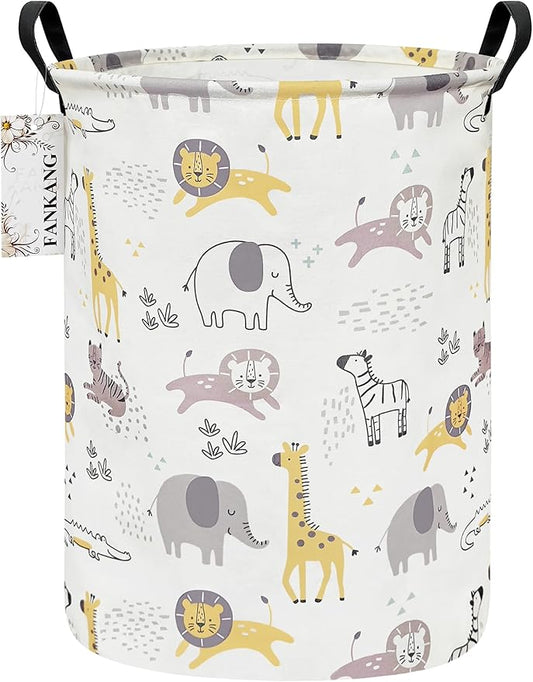 FANKANG Storage Basket, Nursery Hamper Canvas Laundry Basket Foldable with Waterproof PE Coating Large Storage Baskets for Kids Boys and Girls, Office, Bedroom, Clothes,Toys(Lovely Animals)